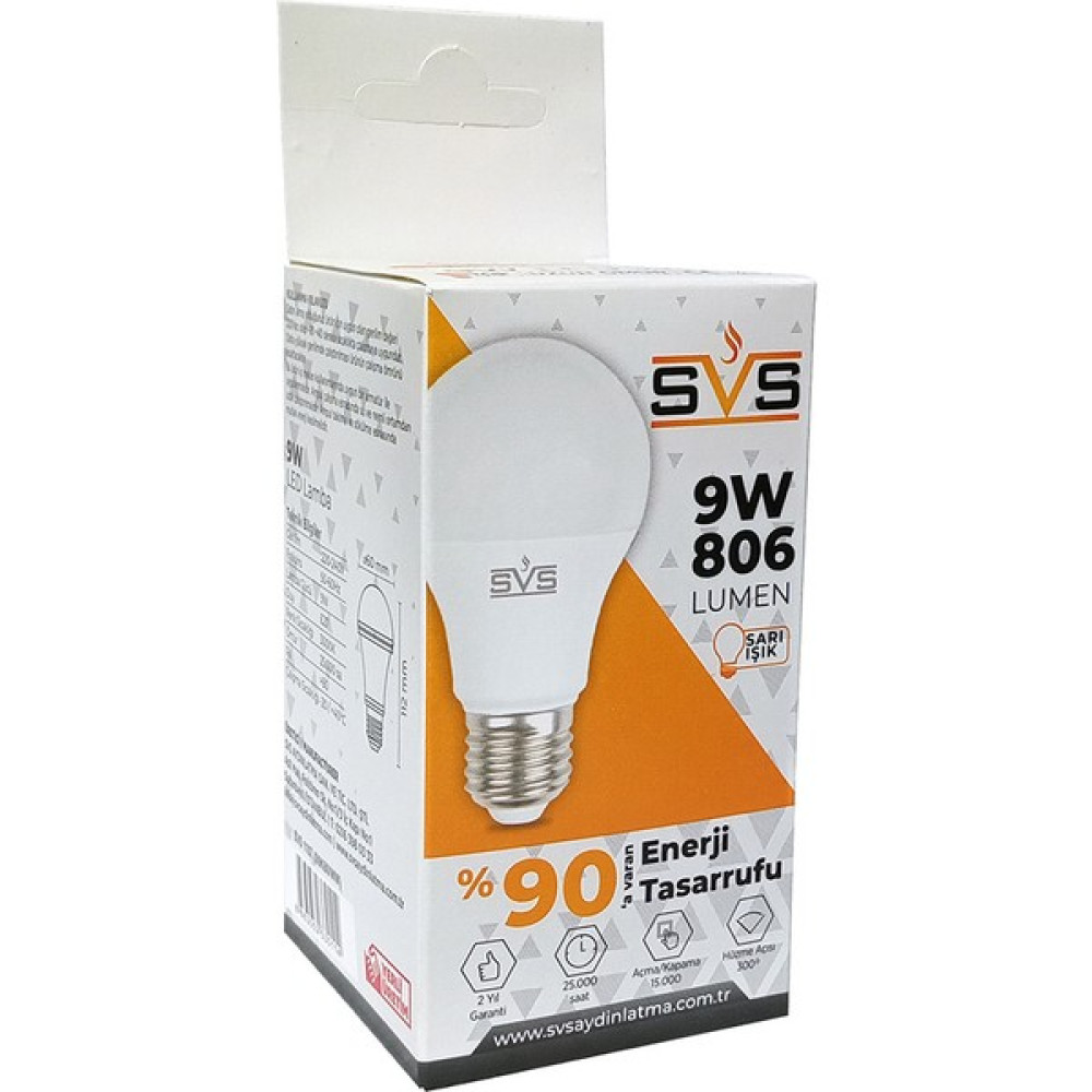 Svs 9W E27 Led Ampul - 3000K Sarı Işık - 1 - 10 W Led Aydınlatmalar Fiyatı