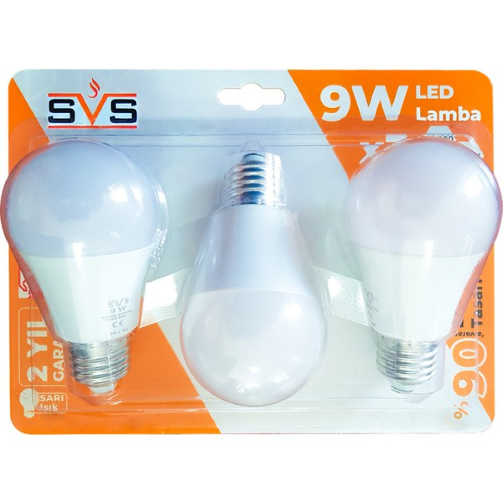Svs A60 9W E27 3'lü Blister Ampul - 3000K Sarı Işık - 9 W Led Aydınlatmalar Fiyatı