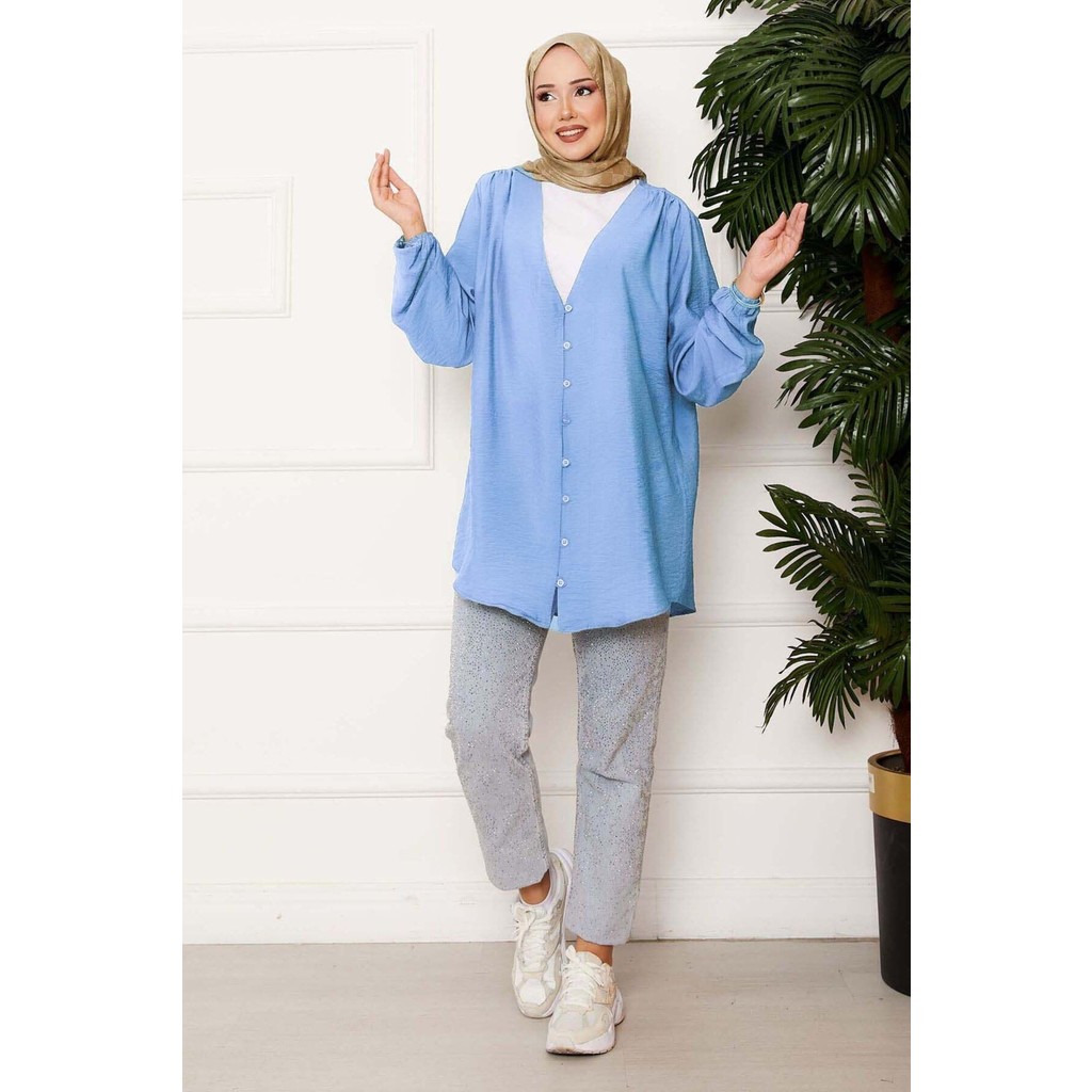SVS Önden Düğmeli Kimono Gömlek Mavi Giyim & İç Giyim Fiyatı