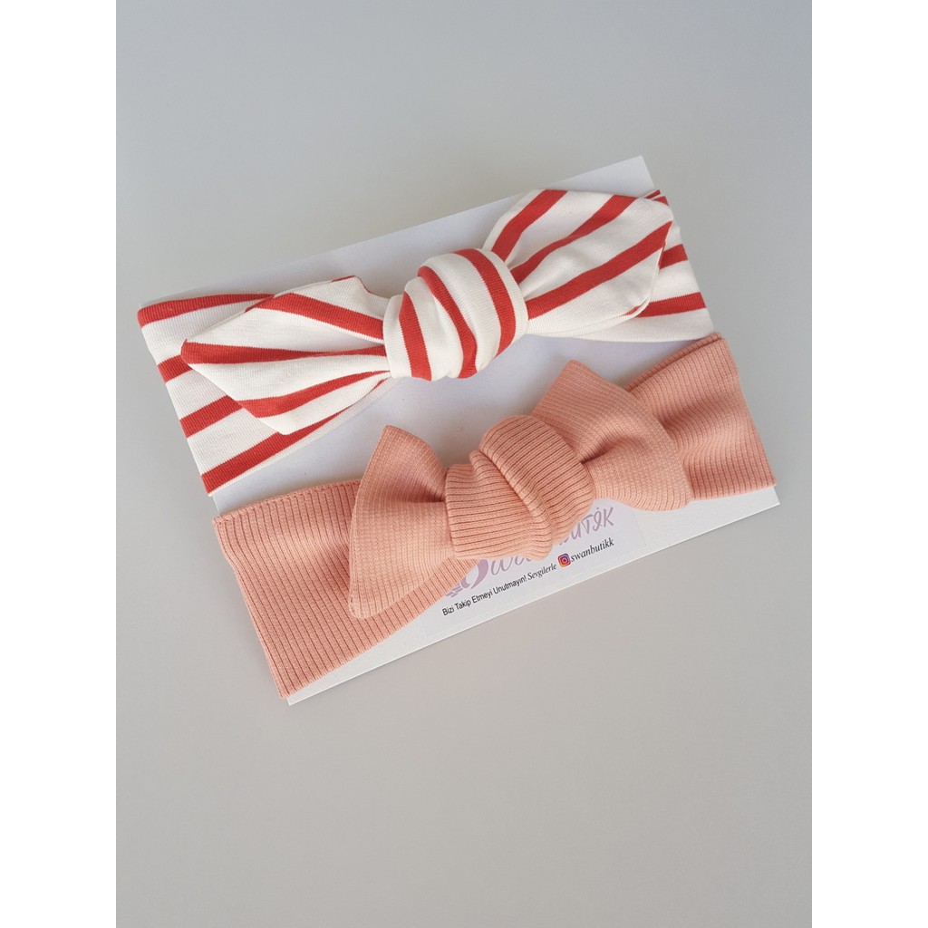 Swan Butik Kız Çocuk Bebek Bandana Toka Seti 2'li Çizgili ve Koyu Pudra Diğer Fiyatı