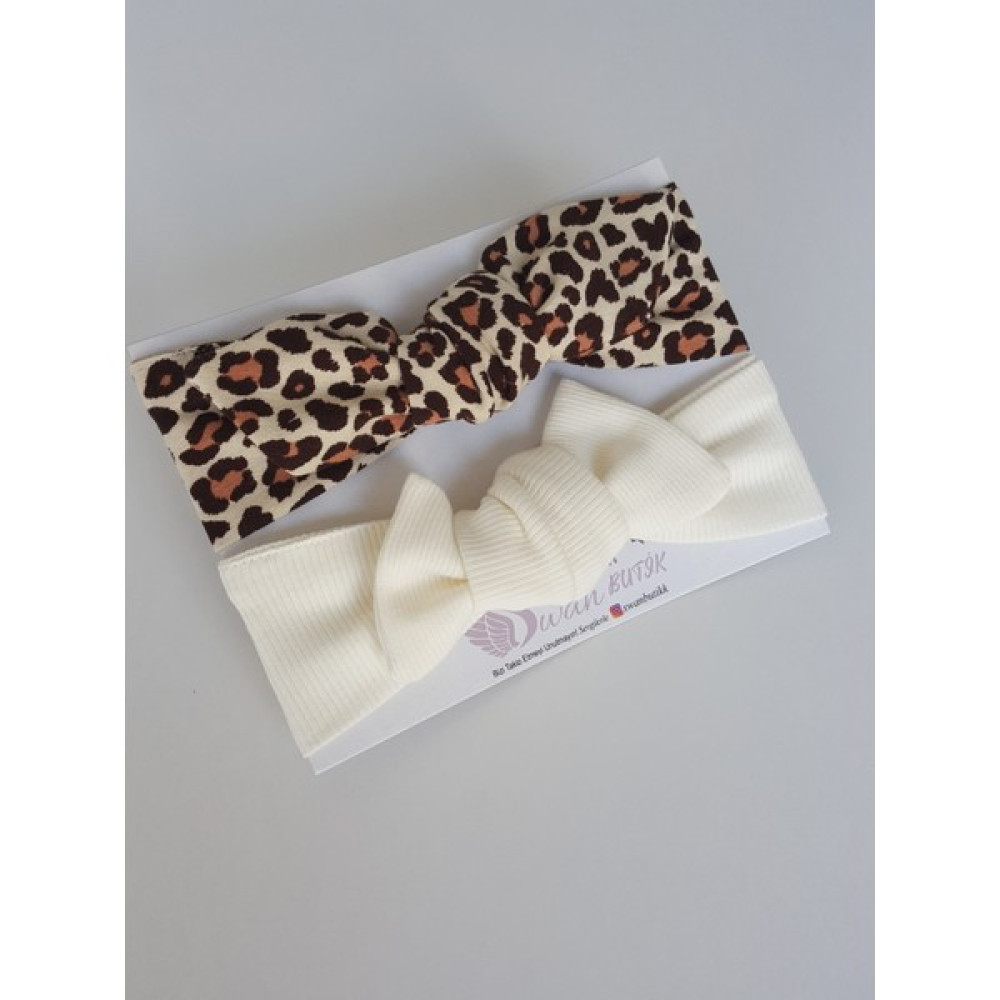 Swan Butik Kız Çocuk Bebek Bandana Toka Seti 2'li Pudra Krem Ribana, Leopar Bebek Saç Bandı Fiyatı