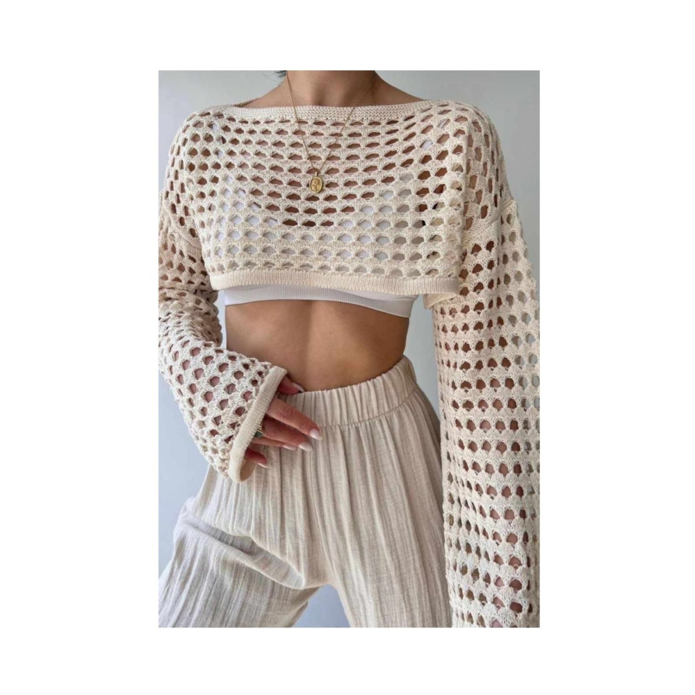 Swana Kadın Bolero Knit Crop Bluz Ajurlu Triko Crop Top Örme S Beden Bluz Fiyatı