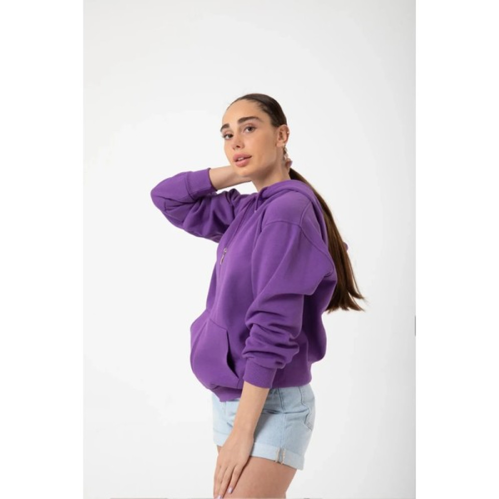 Swana Kadın Kapüşonlu Fermuarlı 3 Üç Iplik Polar Oversize Salaş Sweatshirt Bayan Sweatshirt Fiyatı