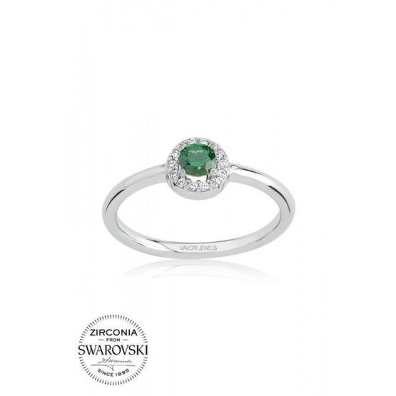 Swarovski 0.25 Karat Yeşil Yuvarlak Taşlı, Gümüş Yüzük