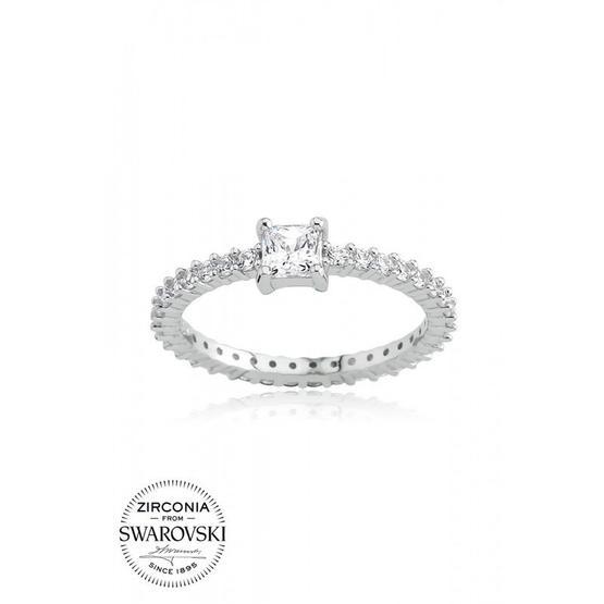 Swarovski 0.40 Karat Zirkon Beyaz Kare Taşlı, Gümüş Tamtur Yüzük