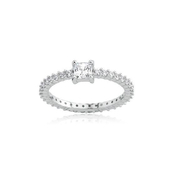 Swarovski 0.40 Karat Zirkon Beyaz Kare Taşlı, Gümüş Tamtur Yüzük