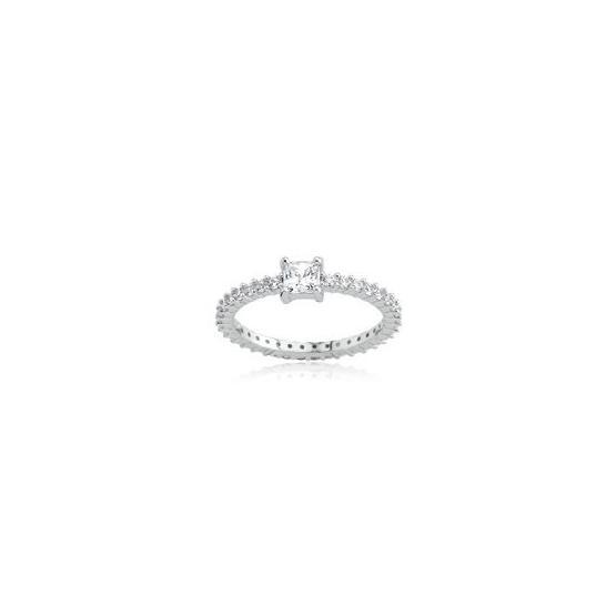 Swarovski 0.40 Karat Zirkon Beyaz Kare Taşlı, Gümüş Tamtur Yüzük