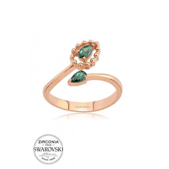 Swarovski 0.40 Karat Zirkon Yeşil Damla Taşlı, Rose Gümüş Yüzük
