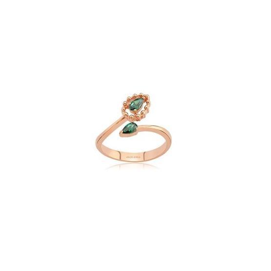 Swarovski 0.40 Karat Zirkon Yeşil Damla Taşlı, Rose Gümüş Yüzük