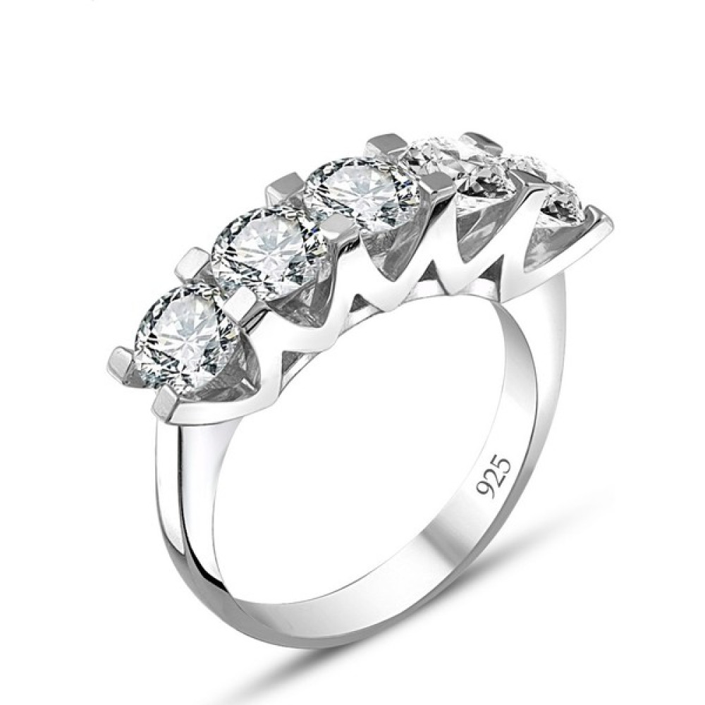 Swarovski 925 Ayar Gümüş Beş Taş Yüzük 18 - 14 Gümüş Yüzük Fiyatı
