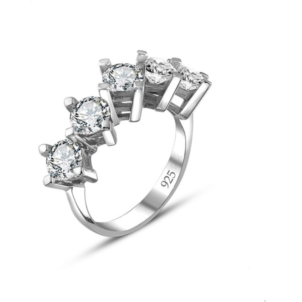 Swarovski 925 Ayar Gümüş Beş Taş Yüzük 35 - 15 Gümüş Yüzük Fiyatı