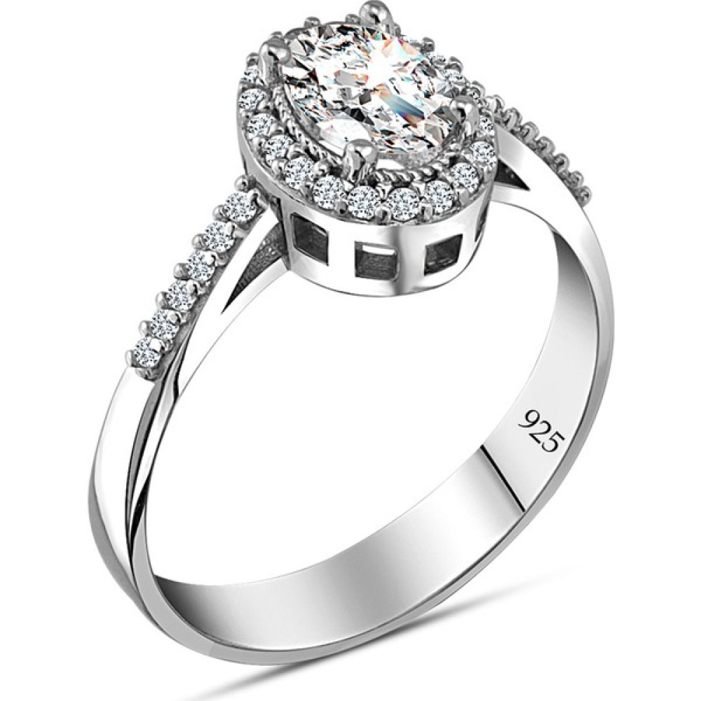 Swarovski 925 Ayar Gümüş Oval Tek Taş Yüzük - 15 Gümüş Yüzük Fiyatı