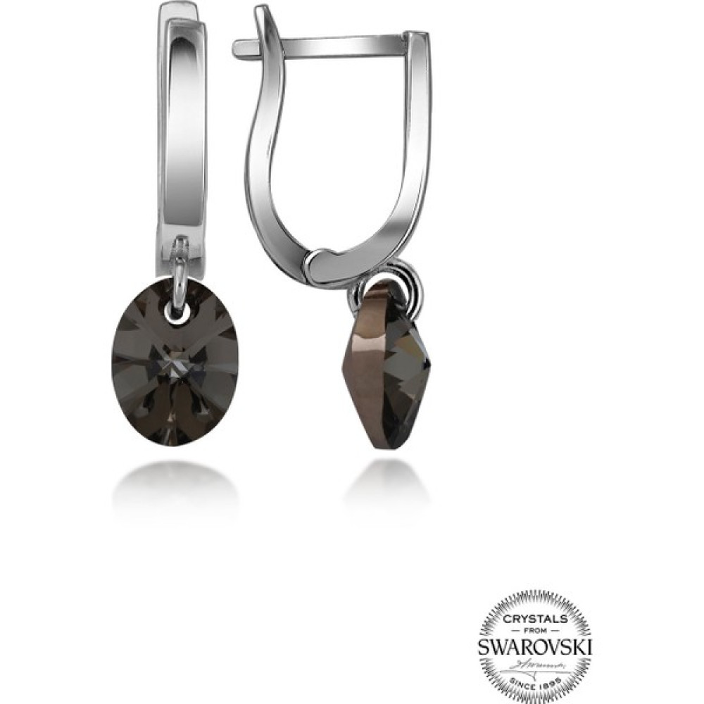 Swarovski Crystal Taşlı Kadın Black Oval Gümüş Küpe Gümüş Küpe Fiyatı