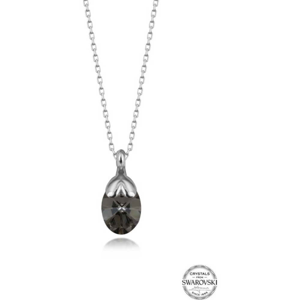 Swarovski Crystal Taşlı Kadın Chorme Oval Gümüş Kolye Gümüş Kolye Fiyatı