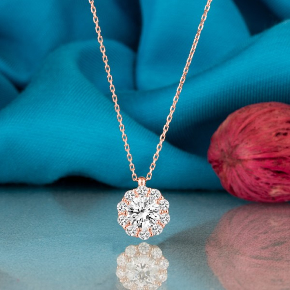 Swarovski Gümüş Kolye Swarovskı Taşlı Papatya Rose Kaplama Kadın Kolye Gümüş Kolye Fiyatı