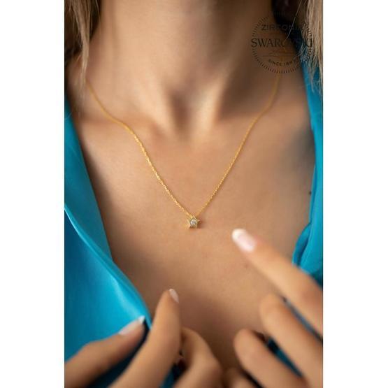 Swarovski Taşlı Yıldız Model Altın Kaplama 925 Ayar Gümüş Kolye