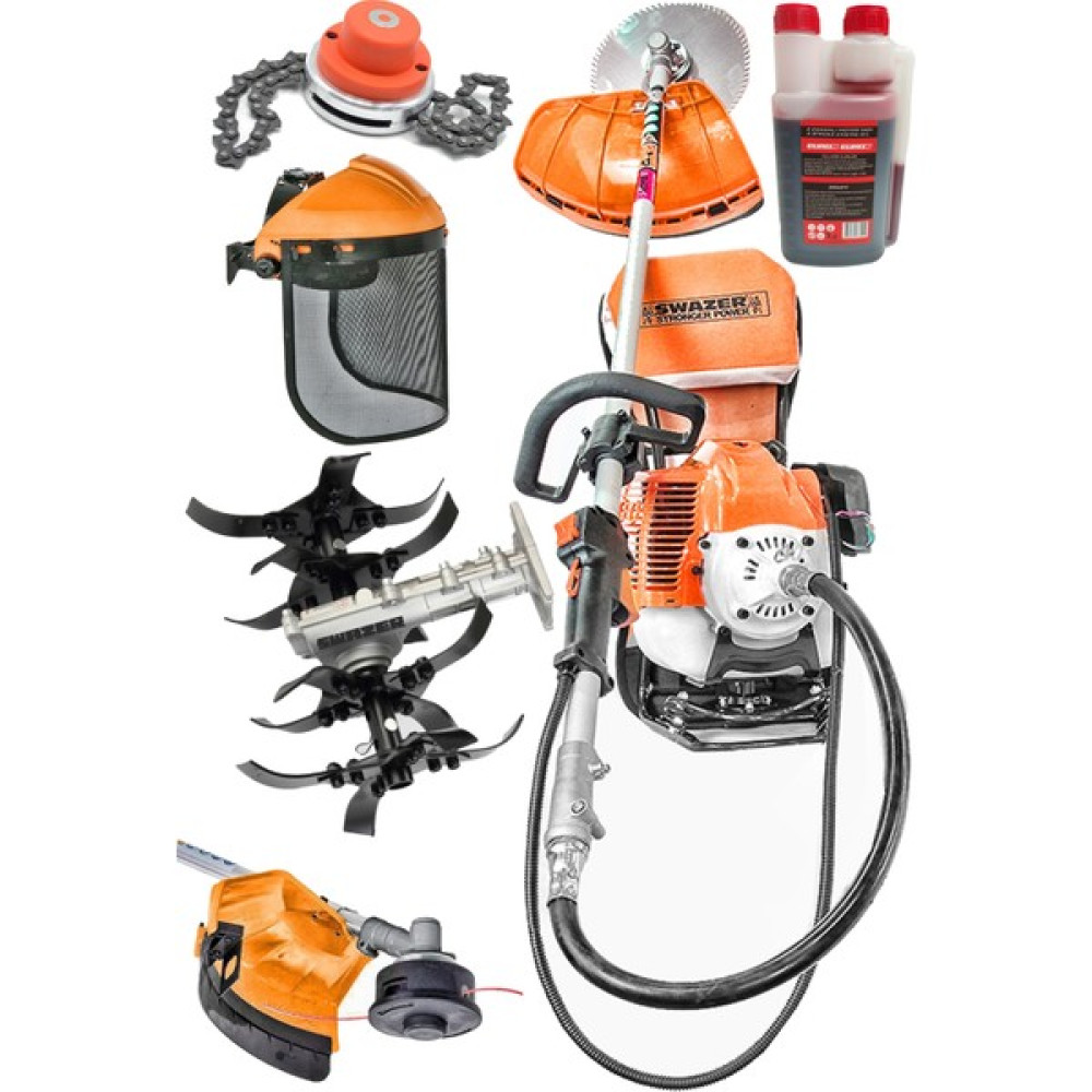 Swazer Sırt Tipi Benzinli Motorlu Tırpan Biçme Makinesi + Çapa Aparatı + Canavar Başlık+2t Yağ Bahçe Makinesi Fiyatı