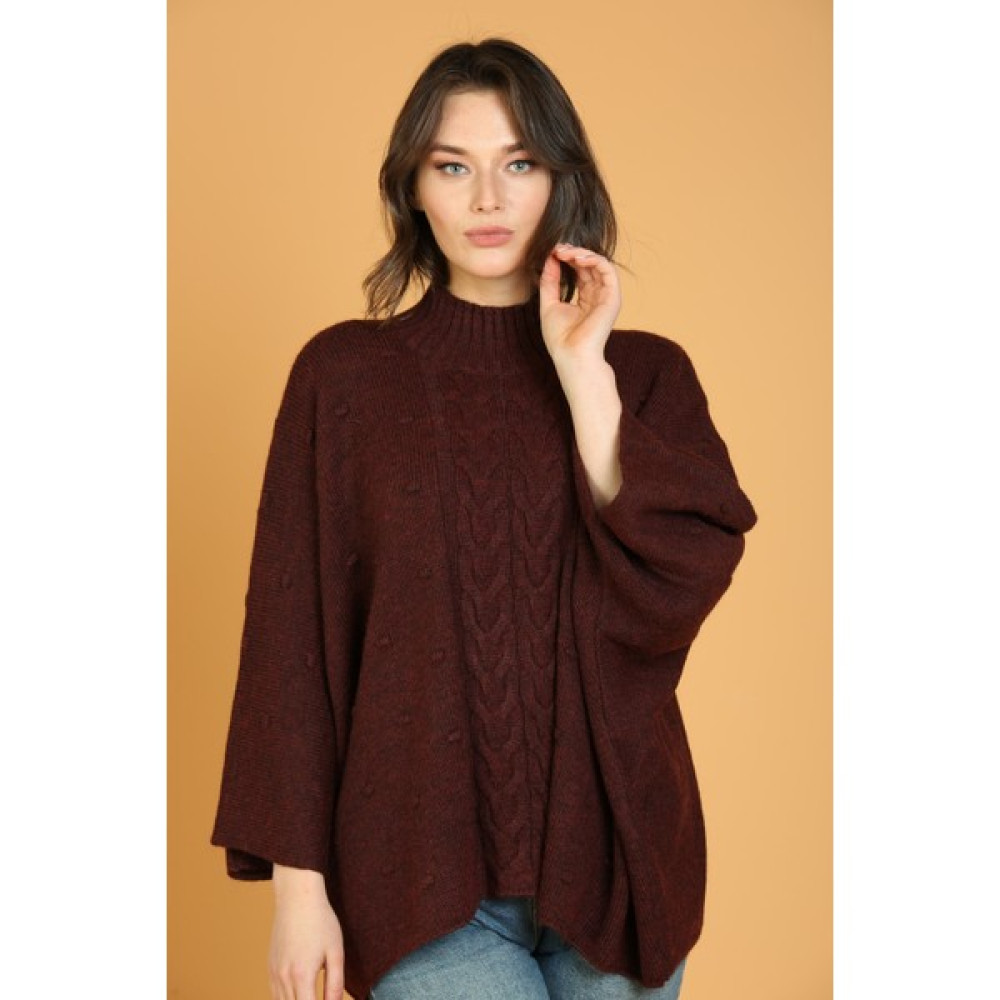 Sweater Bordo Saç Örgülü Kadın Panço Panço Fiyatı
