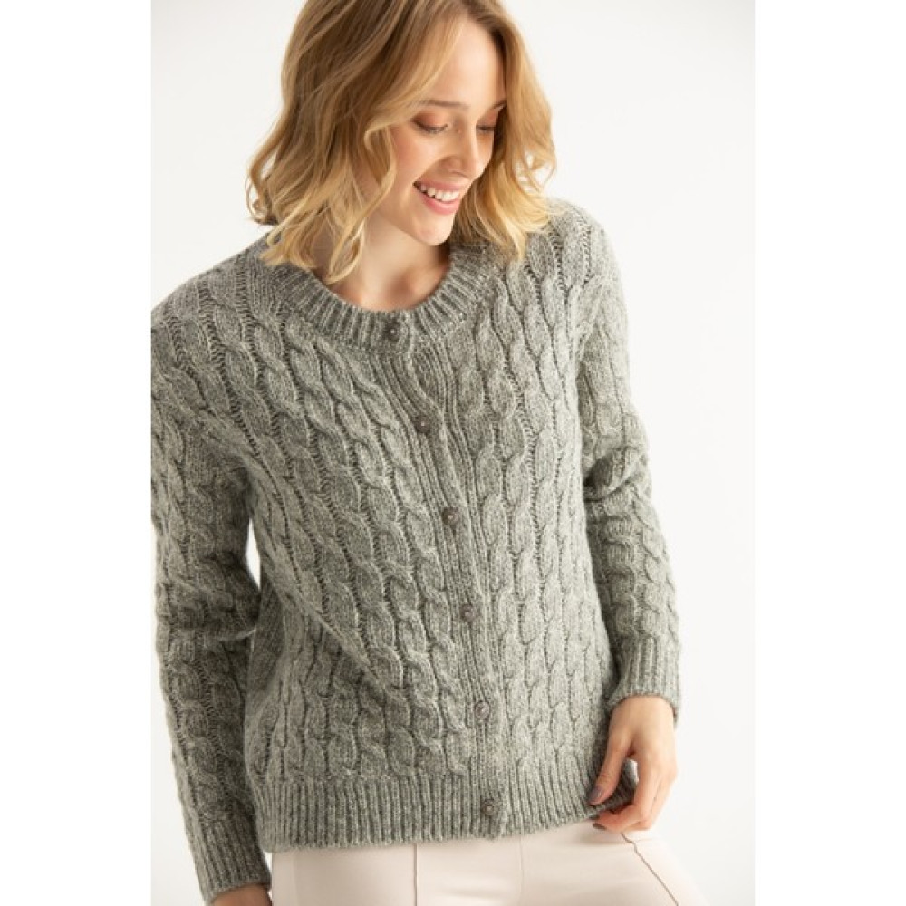 Sweater Gri Saç Örgü Düğmeli Hırka Kadın Hırka Fiyatı