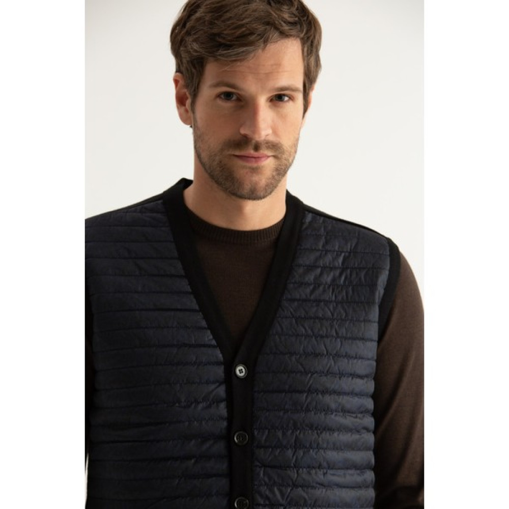 Sweater Lacivert Önü Kumaş Yelek Erkek Yelek Fiyatı