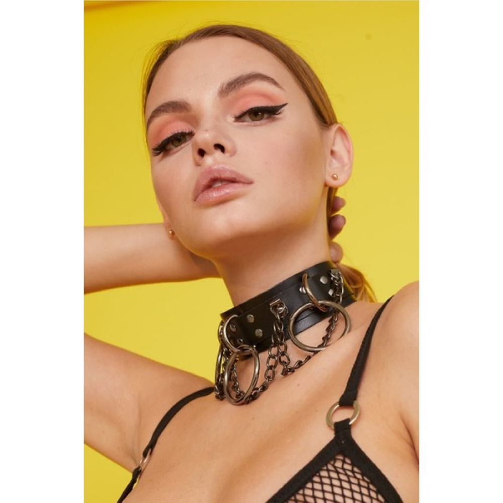 Sweet Demon Kadın Halka ve Zincir Detaylı Geniş Şerit Deri Choker Boyun Aksesuar Siyah Bijuteri Kolye Fiyatı