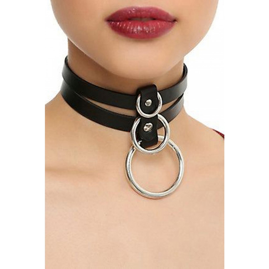 Sweet Demon Kadın Ince Şerit Üç Halka Detaylı Ayarlı Şık Deri Choker Boyun Aksesuar Siyah Diğer Fiyatı