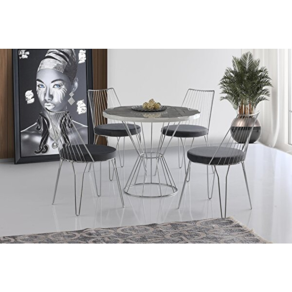 Sweet Home 90 CM Yuvarlak Kütük MDF Logina Masa + 4 Adet Lady Krom Sandalye Mutfak Dolabı / Mobilyası Fiyatı