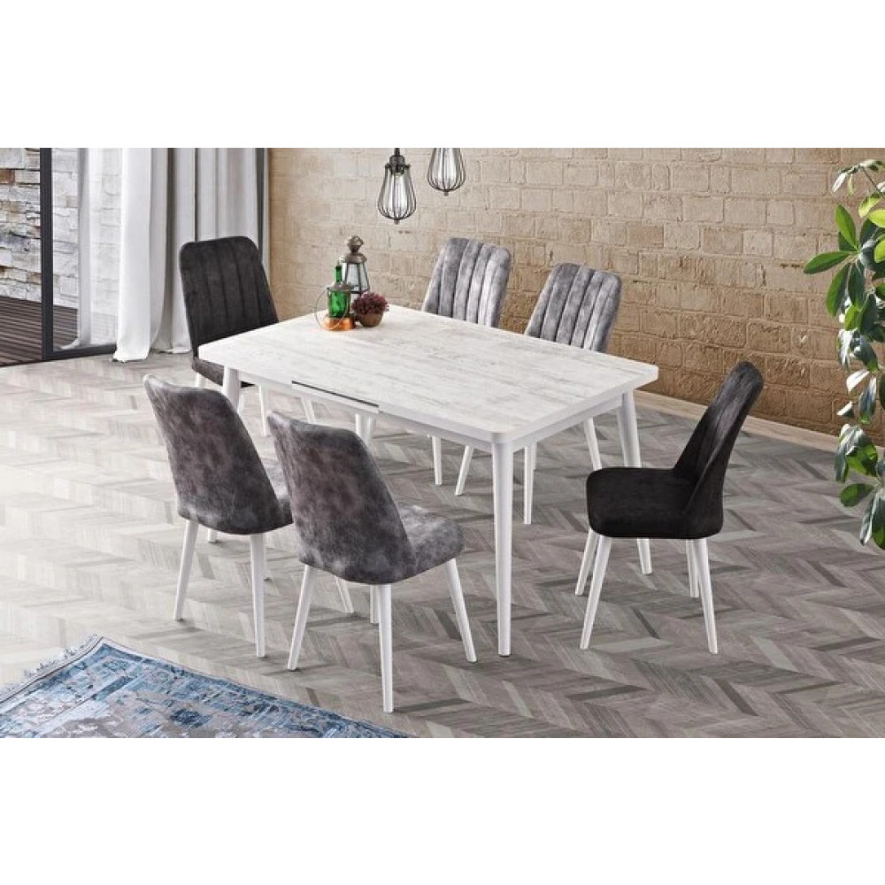 Sweet Home Açılır Antik Beyaz Masa - 6 Adet Nil Nubuk Sandalye Mutfak Dolabı / Mobilyası Fiyatı