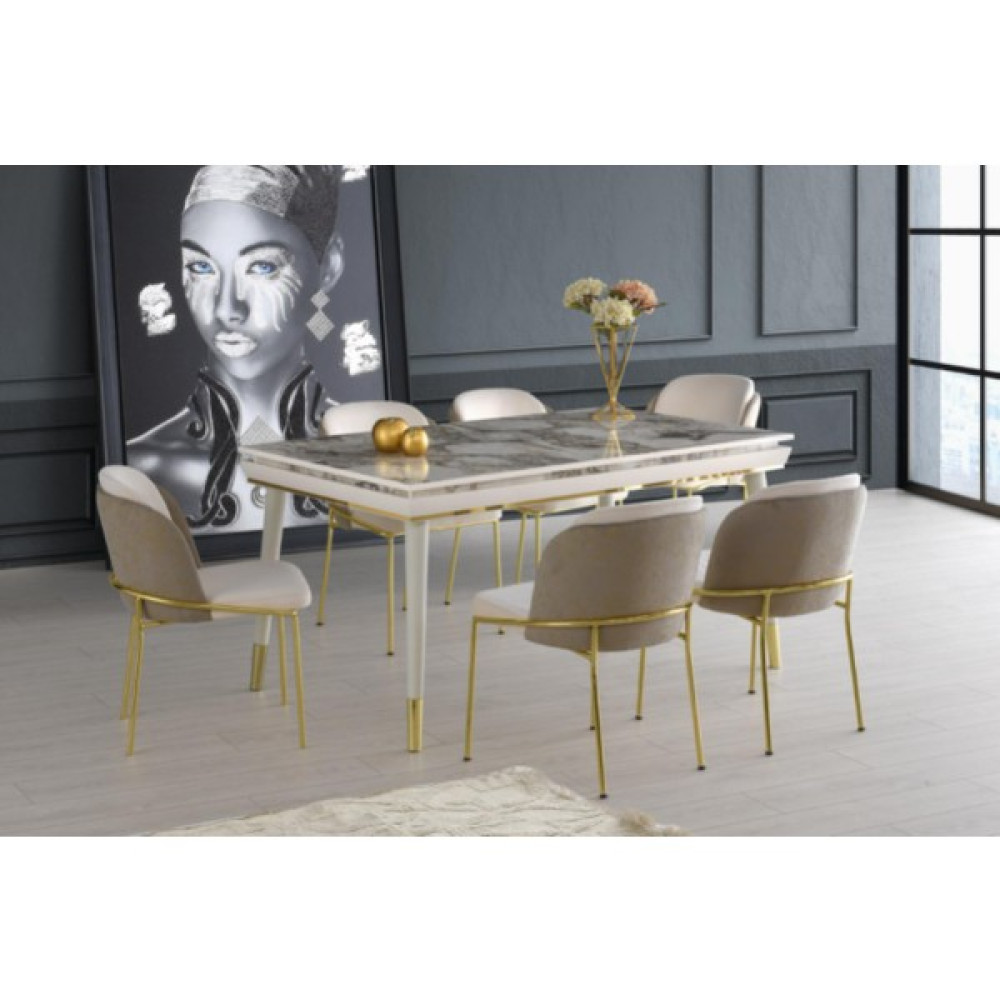 Sweet Home Açılır Roma Salon Masası Efes Desen 6 Adet Limon Sandalye Gold Metal Ayak - Gri Yemek & Mutfak Masası Fiyatı