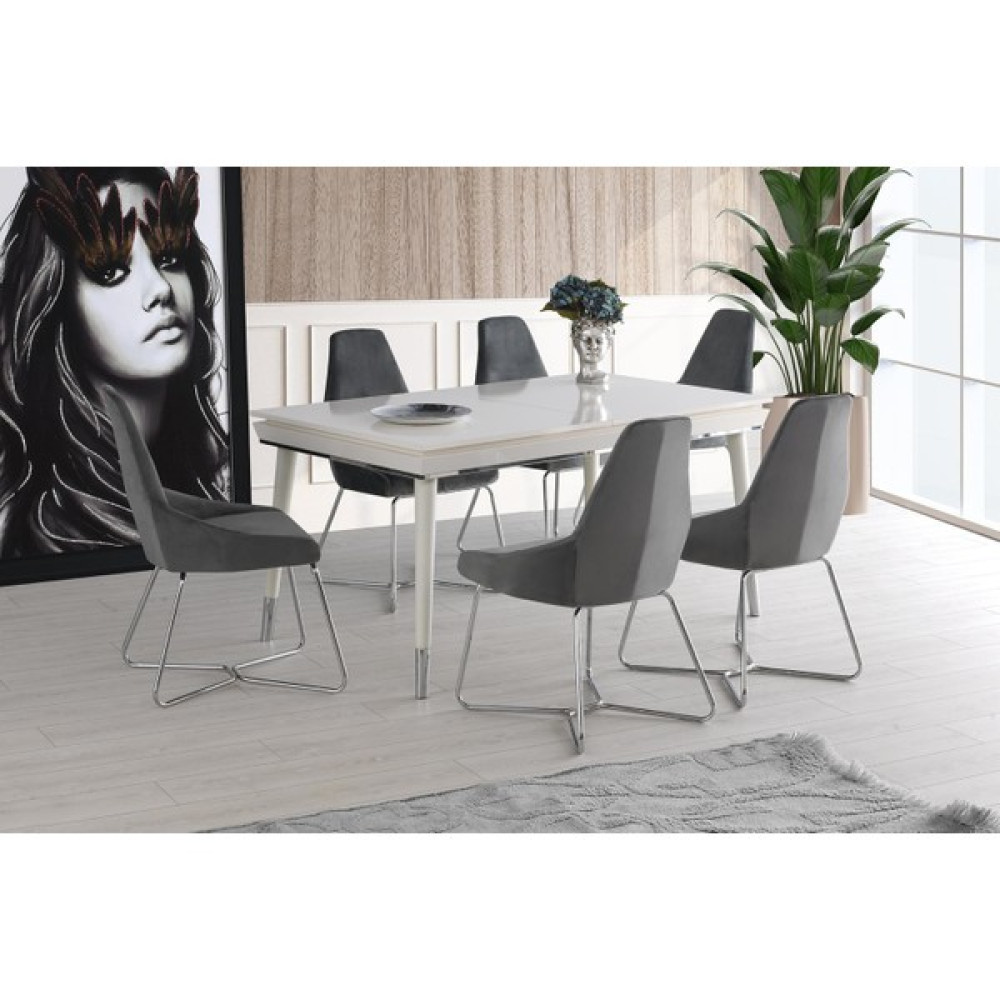 Sweet Home Açılır Roma Salon Masası Ekru Desen 6 Adet Juliet Sandalye Krom Metal Ayak Yemek & Mutfak Masası Fiyatı