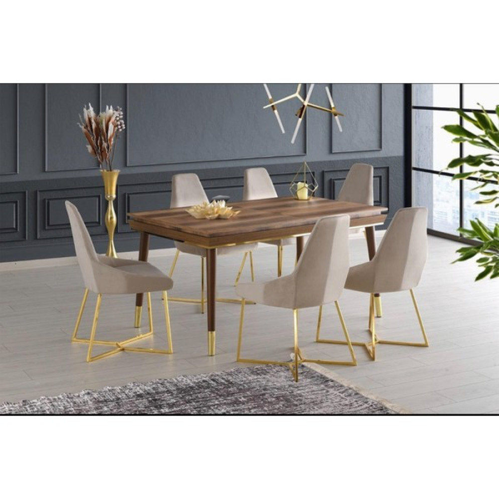 Sweet Home Açılır Roma Salon Masası Empoli Desen 6 Adet Juliet Sandalye Gold Metal Ayak Yemek & Mutfak Masası Fiyatı