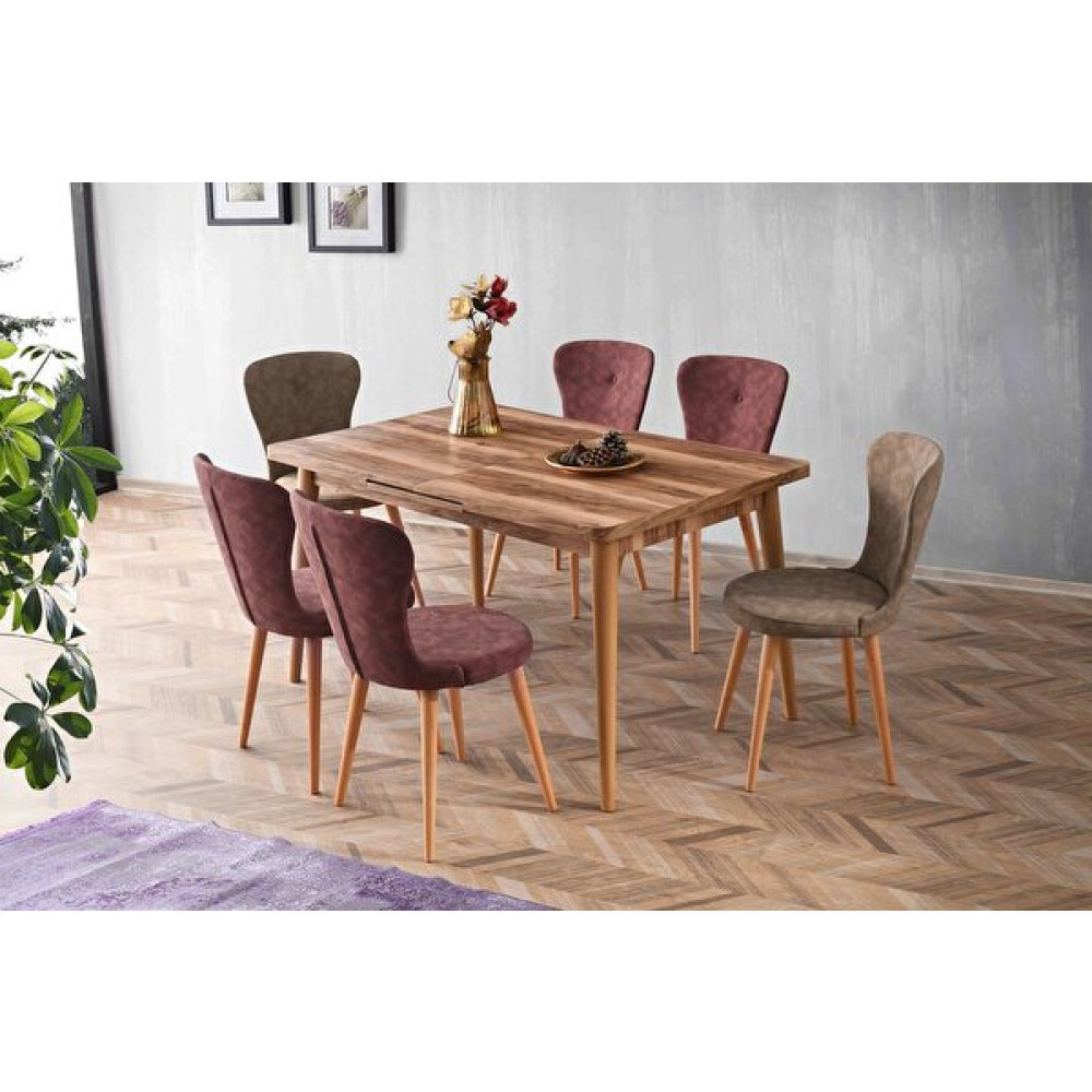 Sweet Home Açılır Tropik Ceviz Salon Masası Takımı - 6 Adet Loren Nubuk Sandalye Mutfak Dolabı / Mobilyası Fiyatı