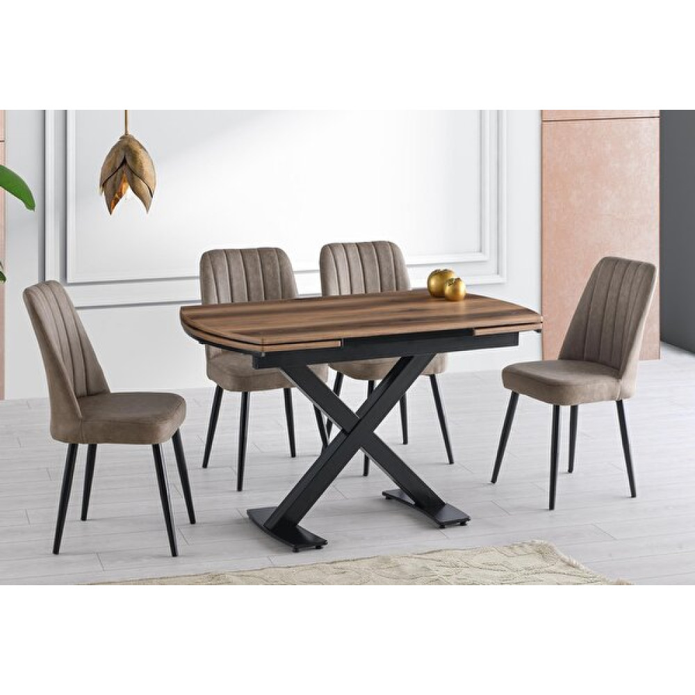Sweet Home Anka 80x120 CM Açılır Siyah X Ayak Çam Desen Masa - 4 Adet Nil Siyah Metal Ayak Sandalye Mutfak Dolabı / Mobilyası Fiyatı