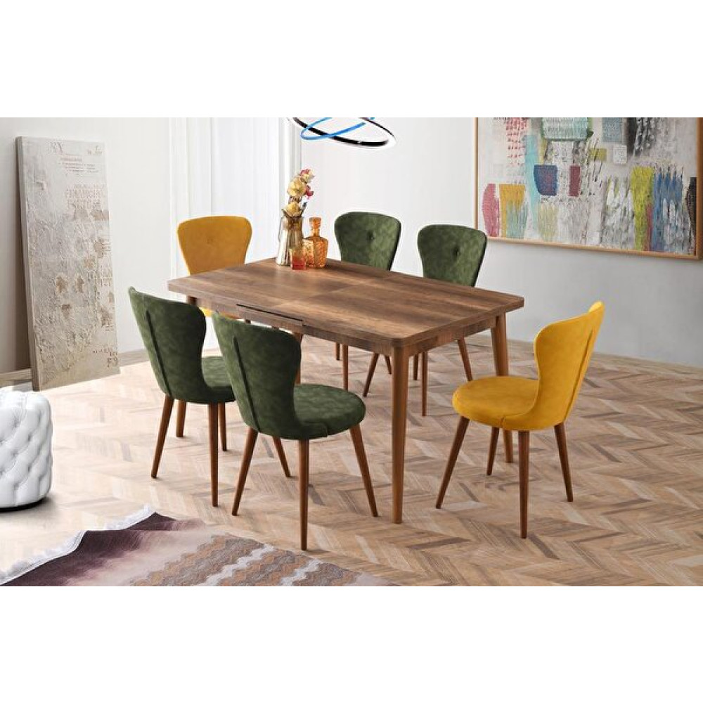 Sweet Home Loren Açılır Antik Ceviz Salon Masası Takımı - 6 Adet Nubuk Sandalye Mutfak Dolabı / Mobilyası Fiyatı