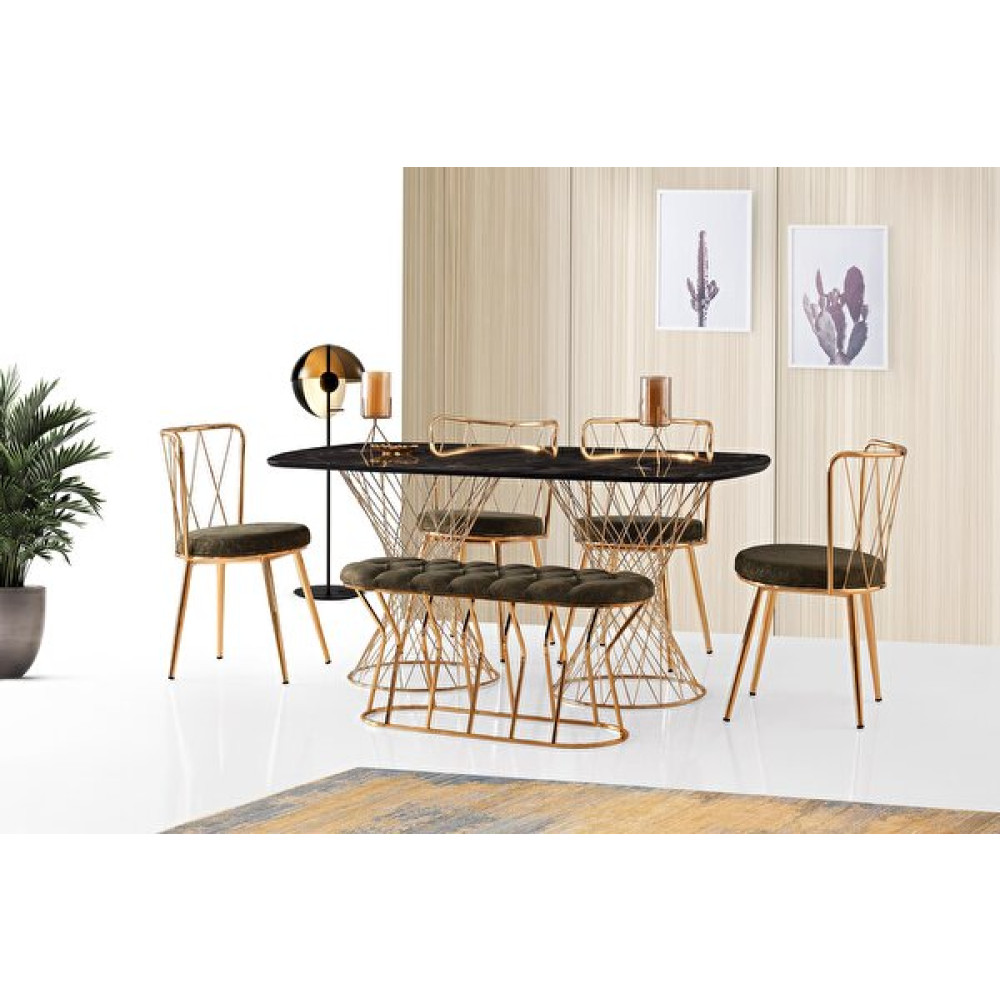 Sweet Home Madrid H.Gloss MDF Siyah Mermer Masa - 4 Adet Yıldız Sandalye 1 Bench Takım Mutfak Dolabı / Mobilyası Fiyatı