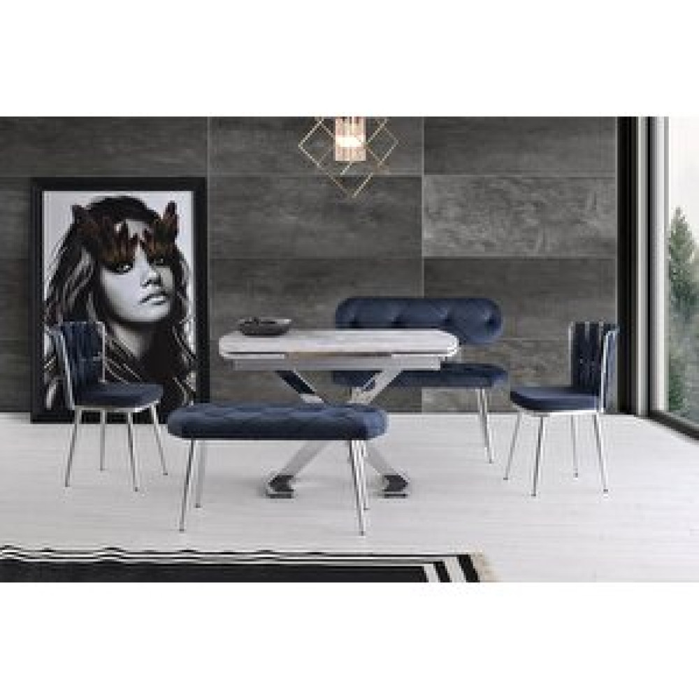 Sweet Home Masa Sandalye Açılır Anka X Krom Ayak Masa Lotus Desen + Bench Takım Krom Metal Ayak Yemek & Mutfak Masası Fiyatı