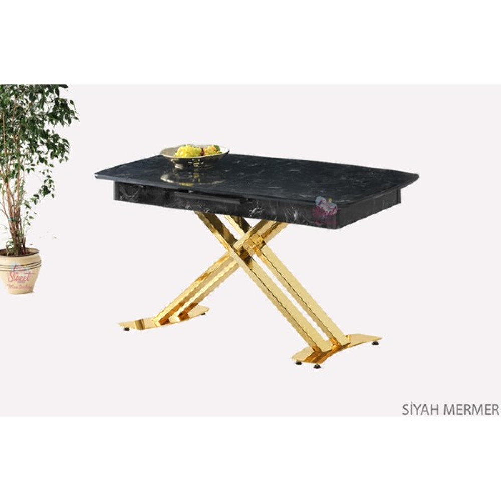 Sweet Home Masa Sandalye Açılır Milano Masa Mdf x Gold Metal Ayak ( Ortadan Açılır ) 70X120 cm - Mermer - Siyah Yemek & Mutfak Masası Fiyatı