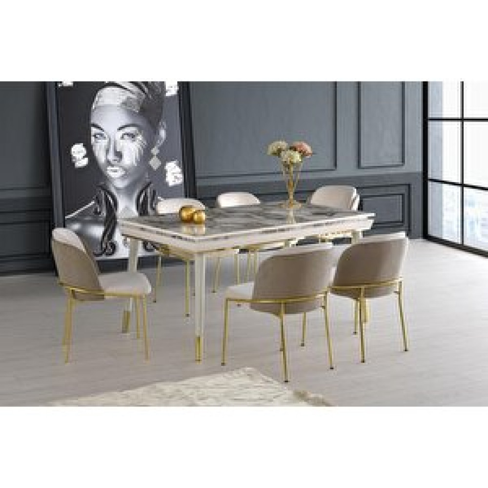 Sweet Home Masa Sandalye Açılır Roma Salon Masası Efes Desen 6 Adet Limon Sandalye Gold Metal Ayak Masa - Sandalye Seti / Takımı Fiyatı