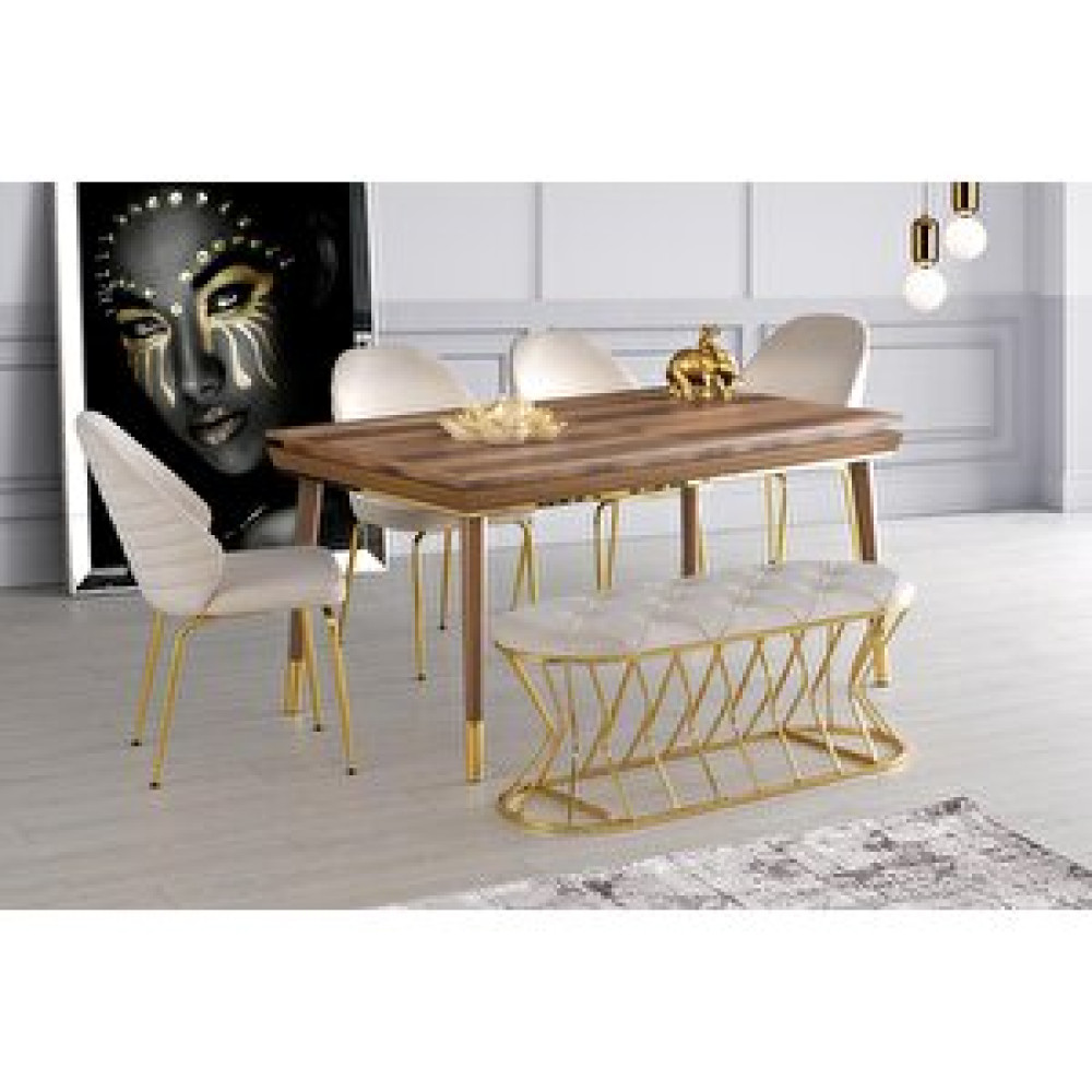 Sweet Home Masa Sandalye Açılır Roma Salon Masası Empoli Desen + 4 Adet Dolce Sandalye +1 Bench Puf Masa - Sandalye Seti / Takımı Fiyatı
