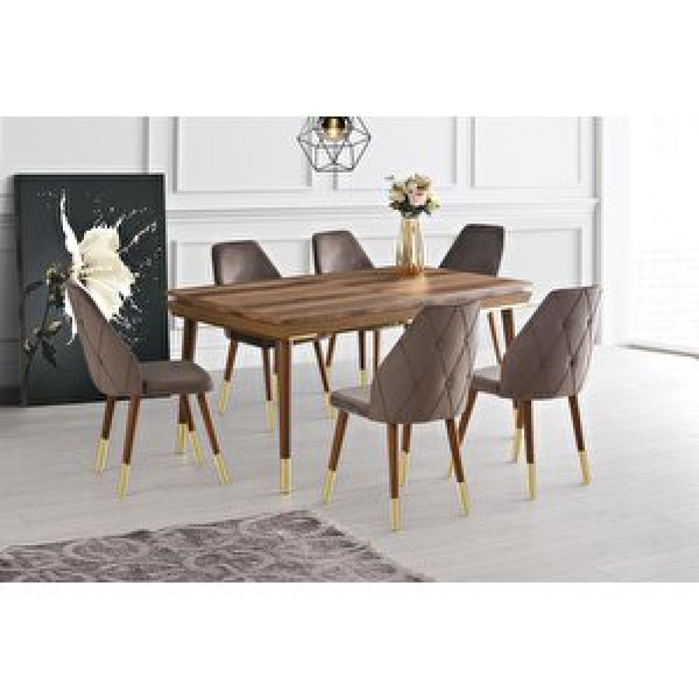 Sweet Home Masa Sandalye Açılır Roma Salon Masası Empoli Desen + 6 Adet Hira Sandalye Ahşap Ayak Masa - Sandalye Seti / Takımı Fiyatı
