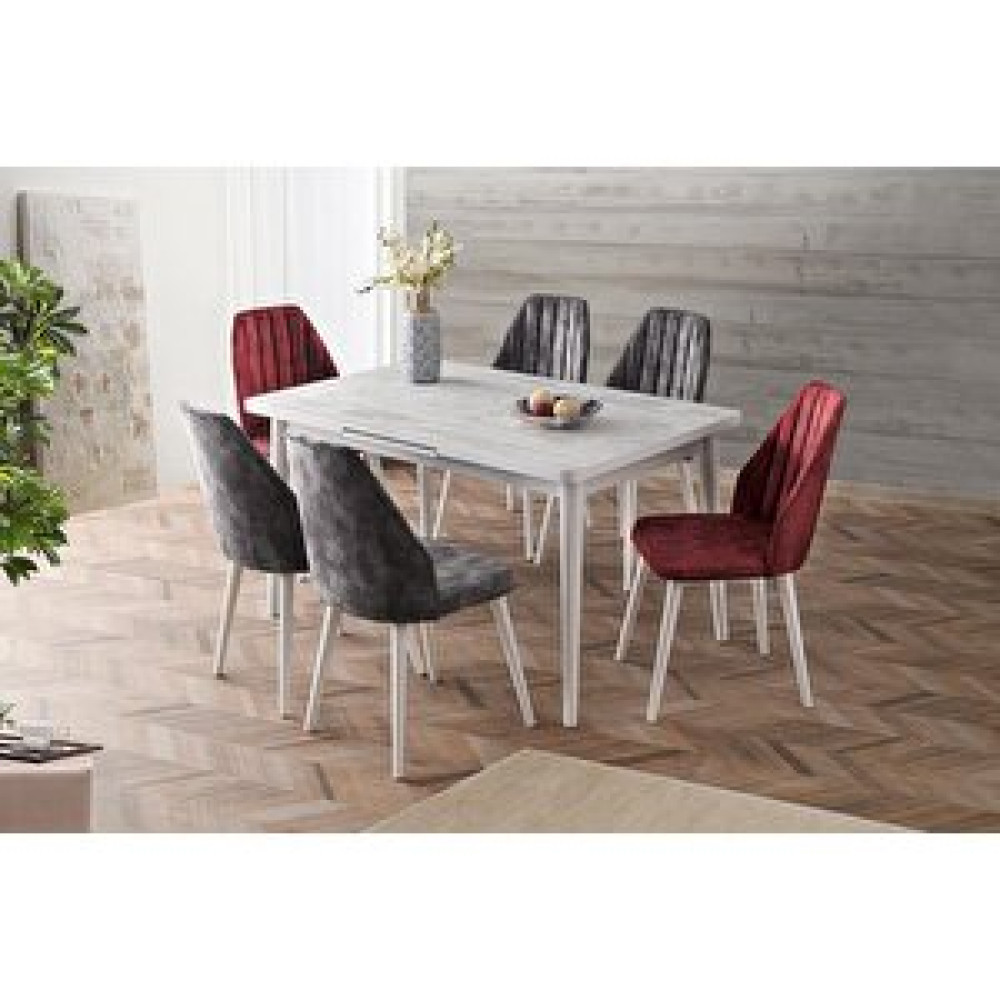 Sweet Home Masa Sandalye Açılır Salon Masası Takımı Antik Beyaz + 6 Adet Defne Nubuk Sandalye Masa - Sandalye Seti / Takımı Fiyatı