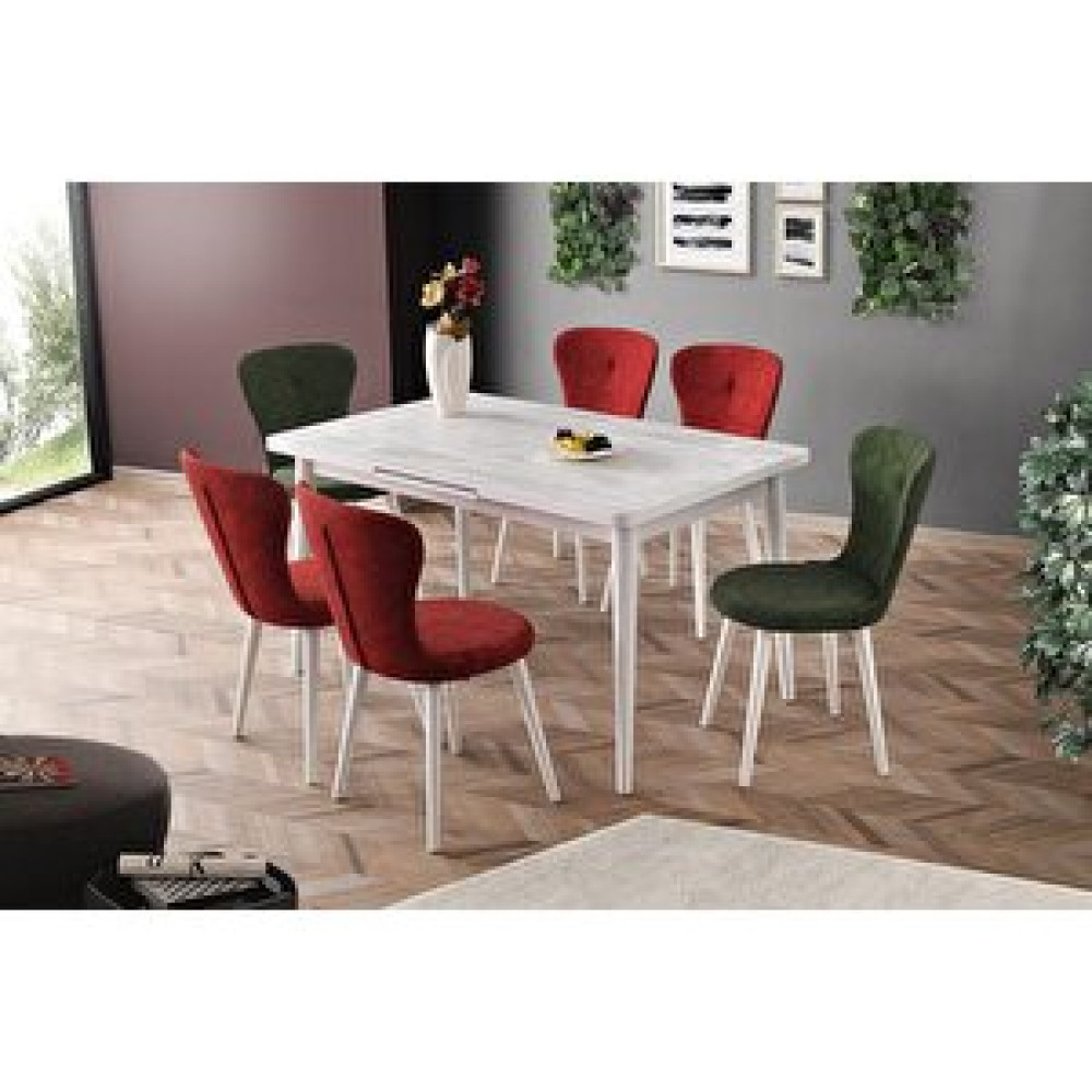 Sweet Home Masa Sandalye Açılır Salon Masası Takımı Antik Beyaz + 6 Adet Loran Nubuk Sandalye Masa - Sandalye Seti / Takımı Fiyatı