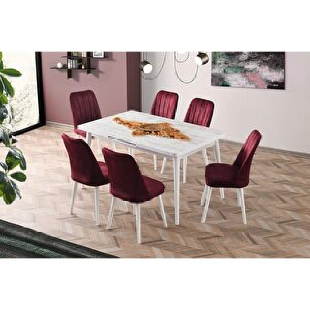 Sweet Home Masa Sandalye Açılır Salon Masası Takımı Antik Beyaz + 6 Adet Nil Nubuk Sandalye Masa - Sandalye Seti / Takımı Fiyatı