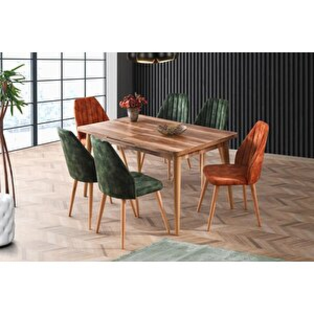 Sweet Home Masa Sandalye Açılır Salon Masası Takımı Antik Ceviz + 6 Adet Defne Nubuk Sandalye Masa - Sandalye Seti / Takımı Fiyatı
