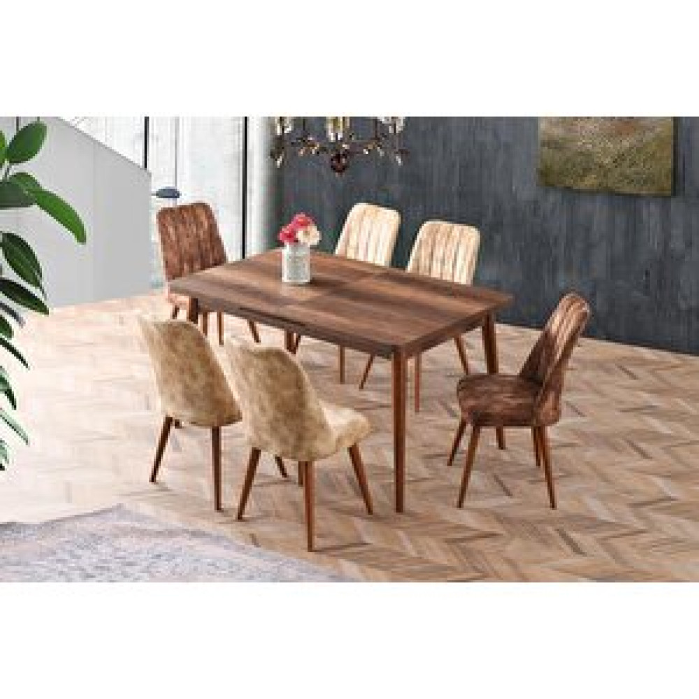 Sweet Home Masa Sandalye Açılır Salon Masası Takımı Antik Ceviz + 6 Adet Nil Nubuk Sandalye Masa - Sandalye Seti / Takımı Fiyatı