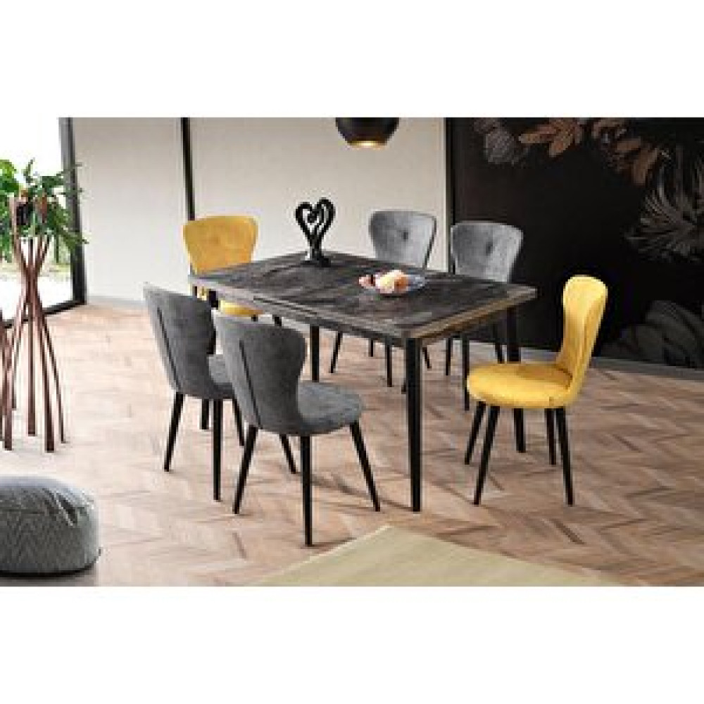 Sweet Home Masa Sandalye Açılır Salon Masası Takımı Siyah Mermer + 6 Adet Loren Nubuk Sandalye Masa - Sandalye Seti / Takımı Fiyatı