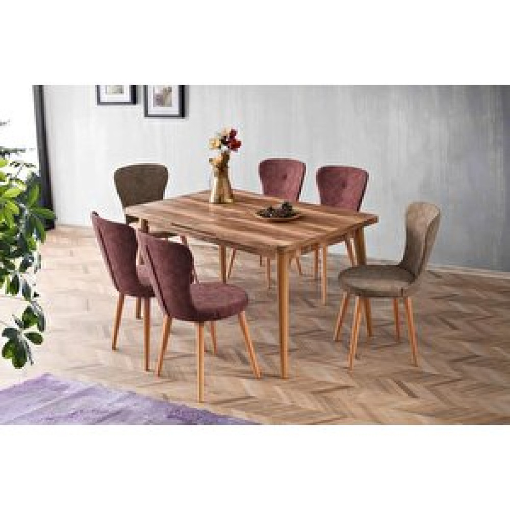 Sweet Home Masa Sandalye Açılır Salon Masası Takımı Tropik Ceviz + 6 Adet Loren Nubuk Sandalye Masa - Sandalye Seti / Takımı Fiyatı