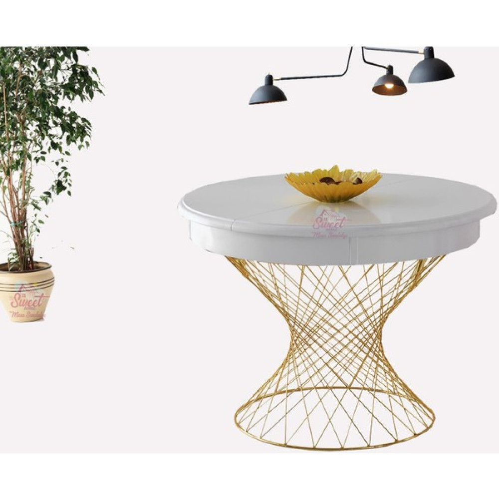 Sweet Home Masa Sandalye Açılır Yuvarlak 90 cm Menekşe Masa Gold Ayak - Beyaz Yemek & Mutfak Masası Fiyatı