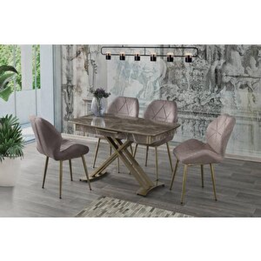 Sweet Home Masa Sandalye Milano Açılır Mdf X Ayak Masa Elvira Gold 4 Adet Vera Sandalye Takım Yemek & Mutfak Masası Fiyatı