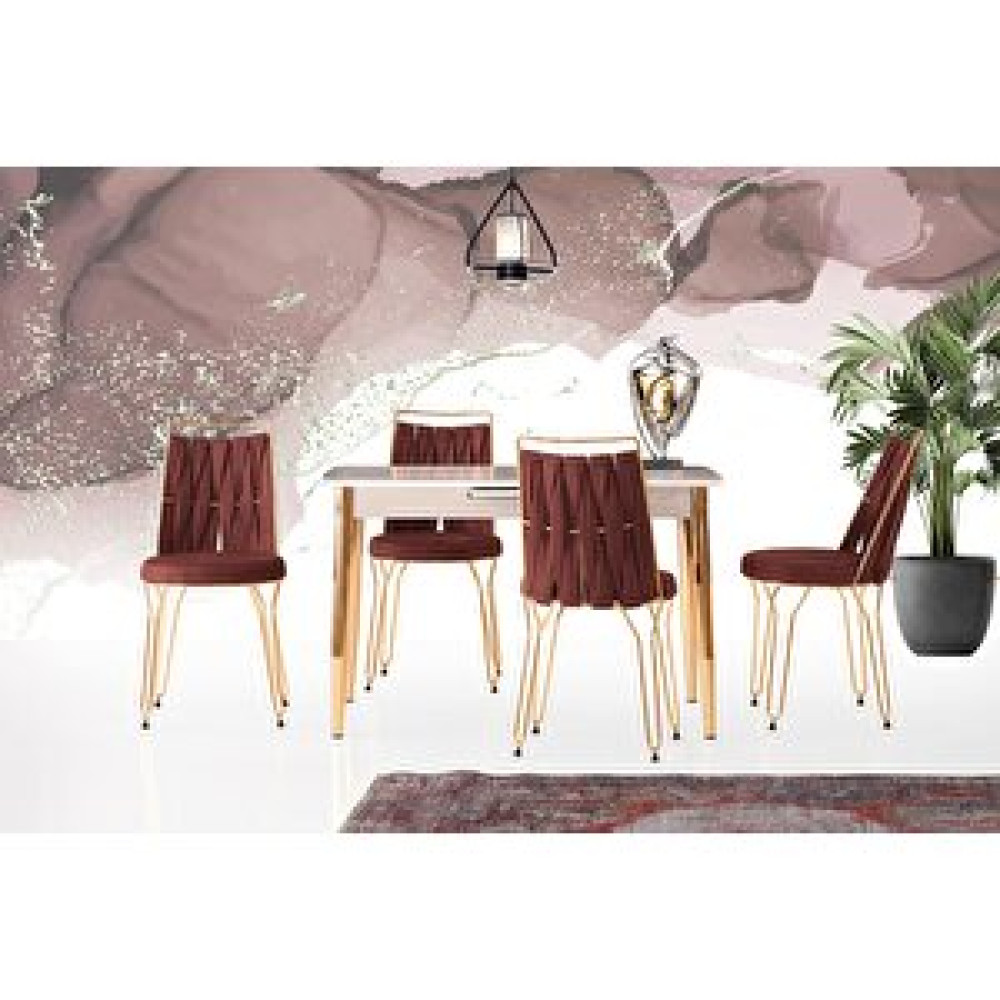 Sweet Home Masa Sandalye Milano Mdf H.gloss Calcutta Masa +4 Adet Ada Örgülü Sandalye Takım Yemek & Mutfak Masası Fiyatı